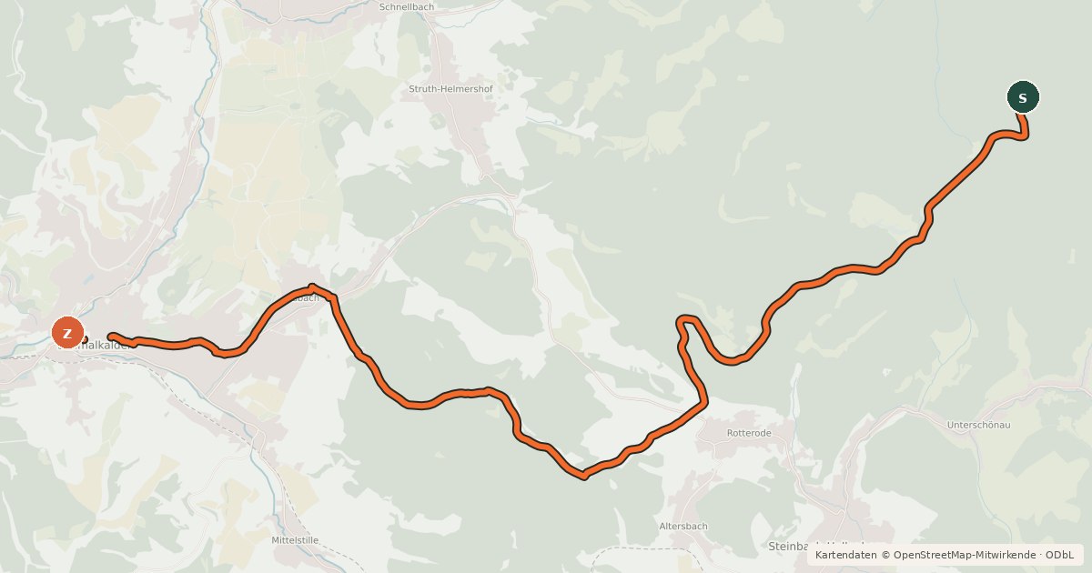 Kartenübersicht der Radroute Rennsteig-Werra-Radweg