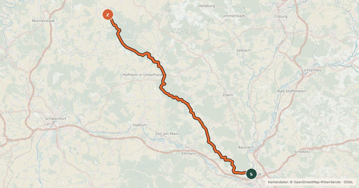 Kartenübersicht der Radroute Rennweg Haßberge - Radroute