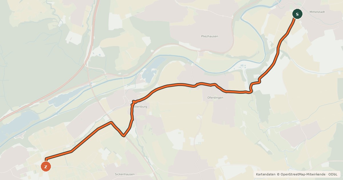 Kartenübersicht der Radroute Reutlingen Rundkurs R18 - Abkürzung