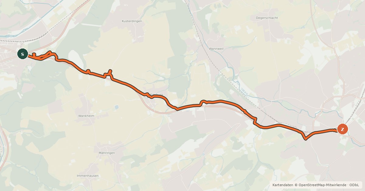 Kartenübersicht der Radroute Reutlingen-Tuebingen