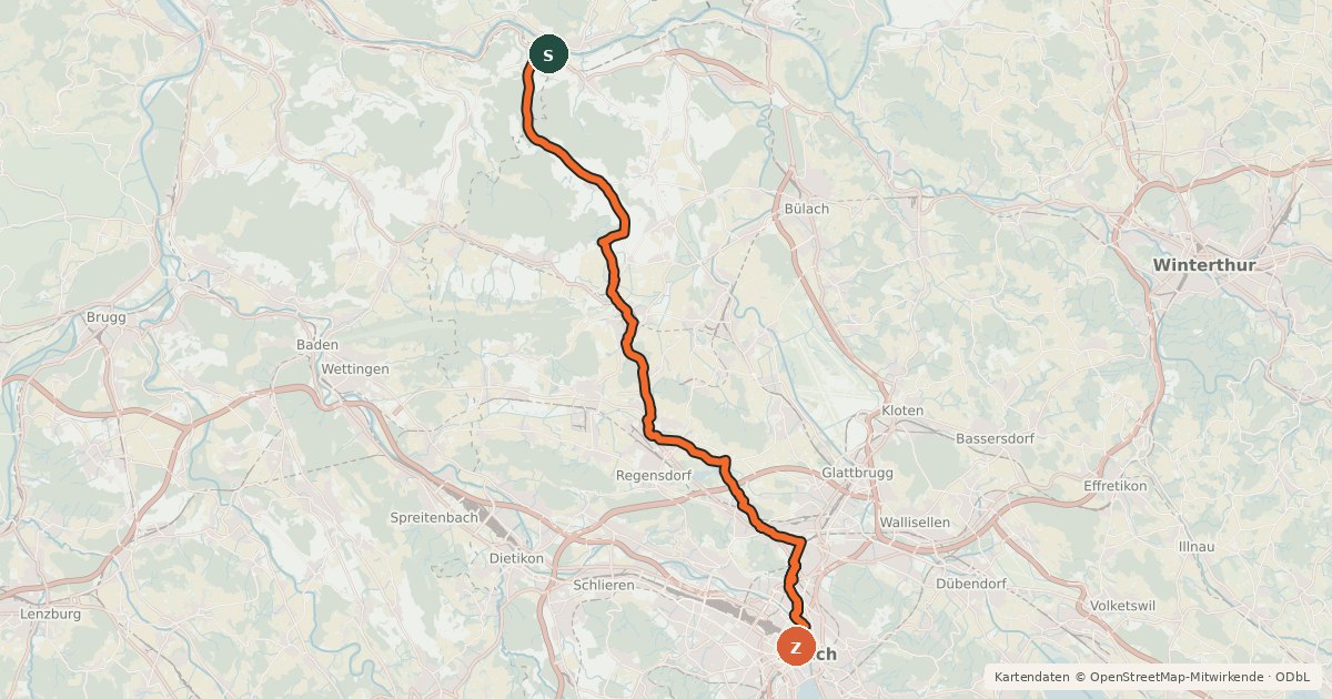 Kartenübersicht der Radroute Rhein-Hirzel-Linth