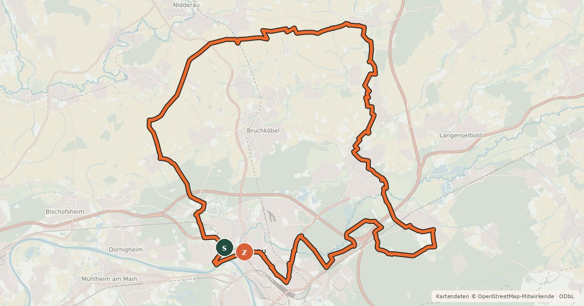 Kartenübersicht der Radroute Rhein-Main-Vergnügen Route 12