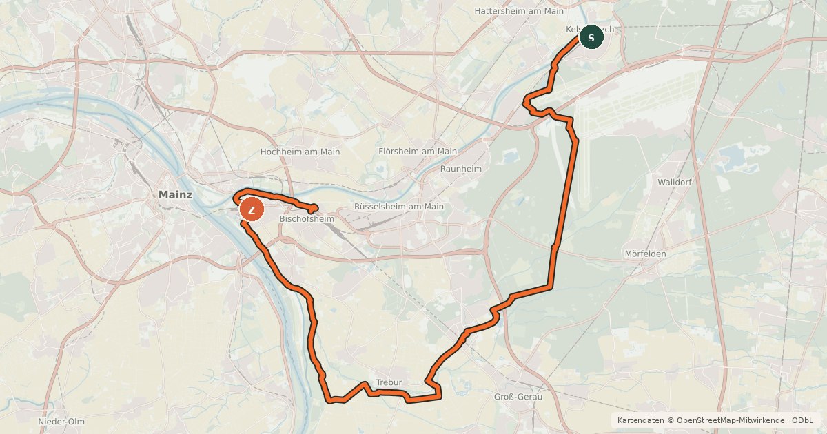 Kartenübersicht der Radroute Rhein-Main-Vergnügen Route 3
