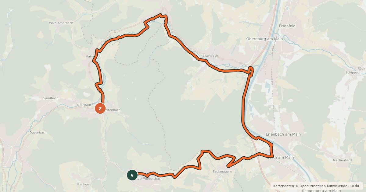 Kartenübersicht der Radroute Rhein-Main-Vergnügen Route 7 Langvariante Main