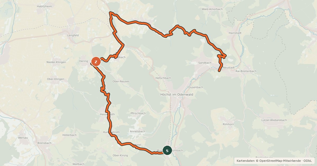 Kartenübersicht der Radroute Rhein-Main-Vergnügen Route 7a