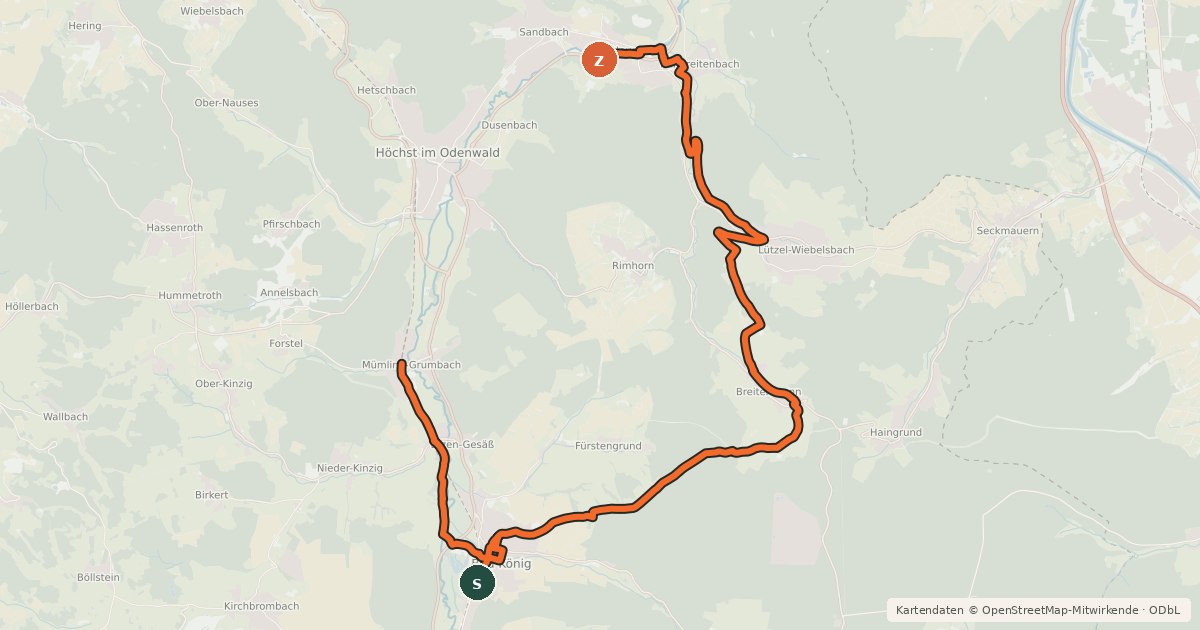 Kartenübersicht der Radroute Rhein-Main-Vergnügen Route 7b