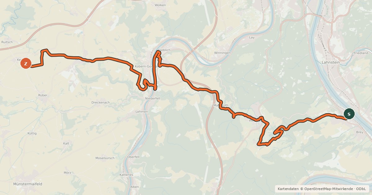 Kartenübersicht der Radroute Rhein-Mosel-Eifel-Radweg