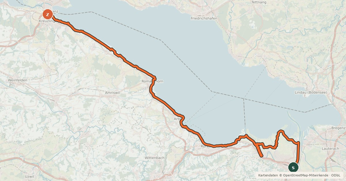 Kartenübersicht der Radroute Rhein-Route