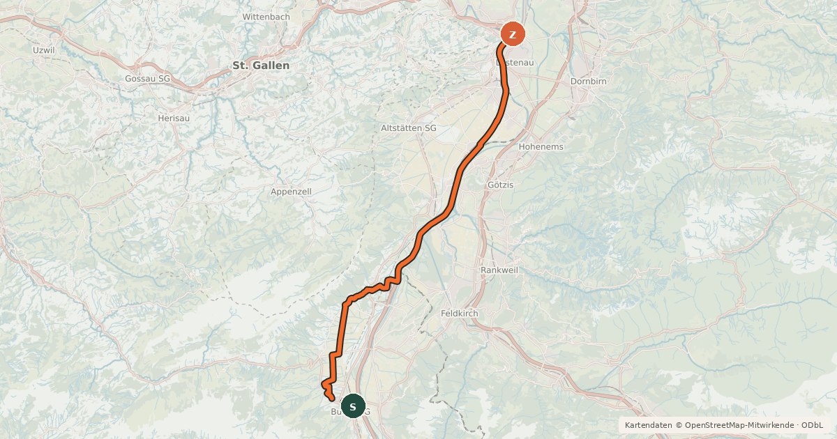 Kartenübersicht der Radroute Rhein-Route