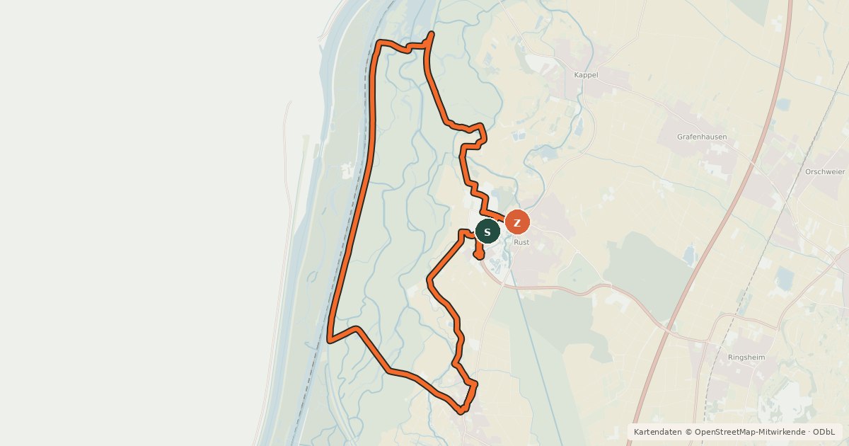 Kartenübersicht der Radroute Rhein-Route