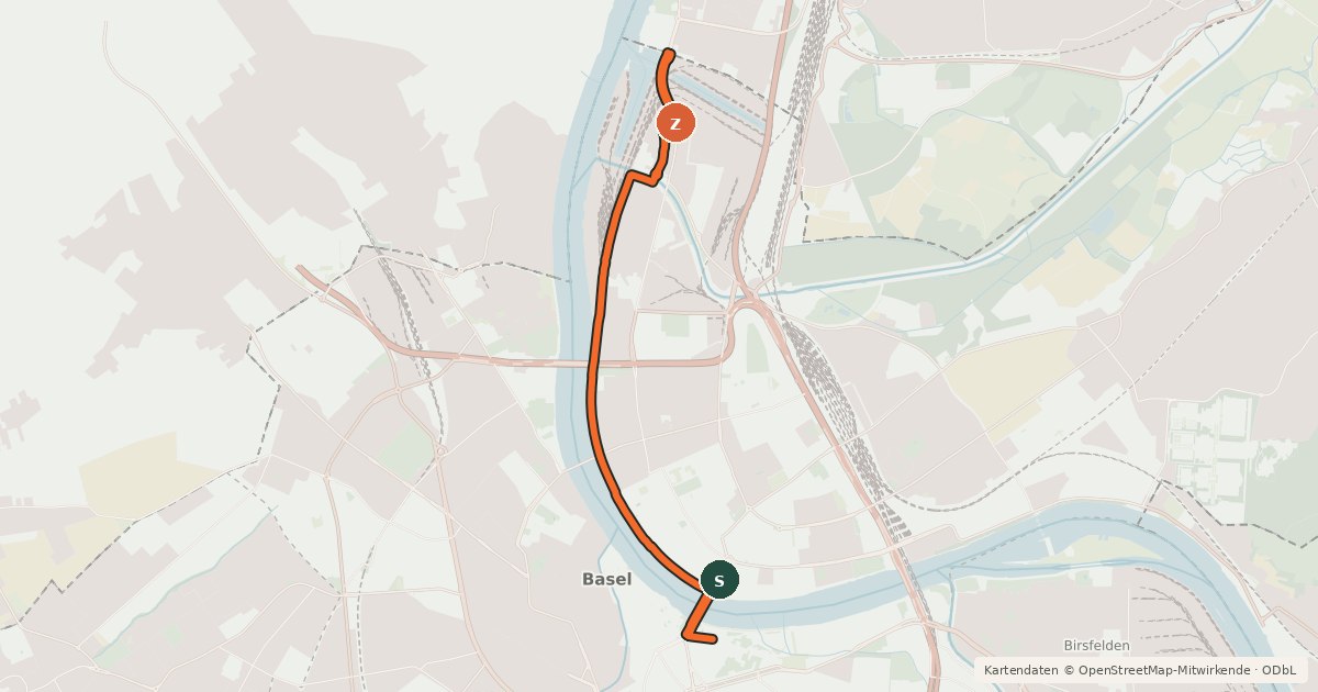 Kartenübersicht der Radroute Rhein-Route