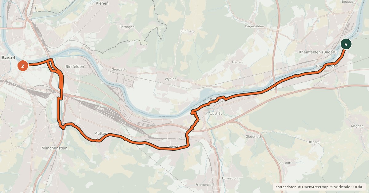Kartenübersicht der Radroute Rhein-Route - Etappe 9.1