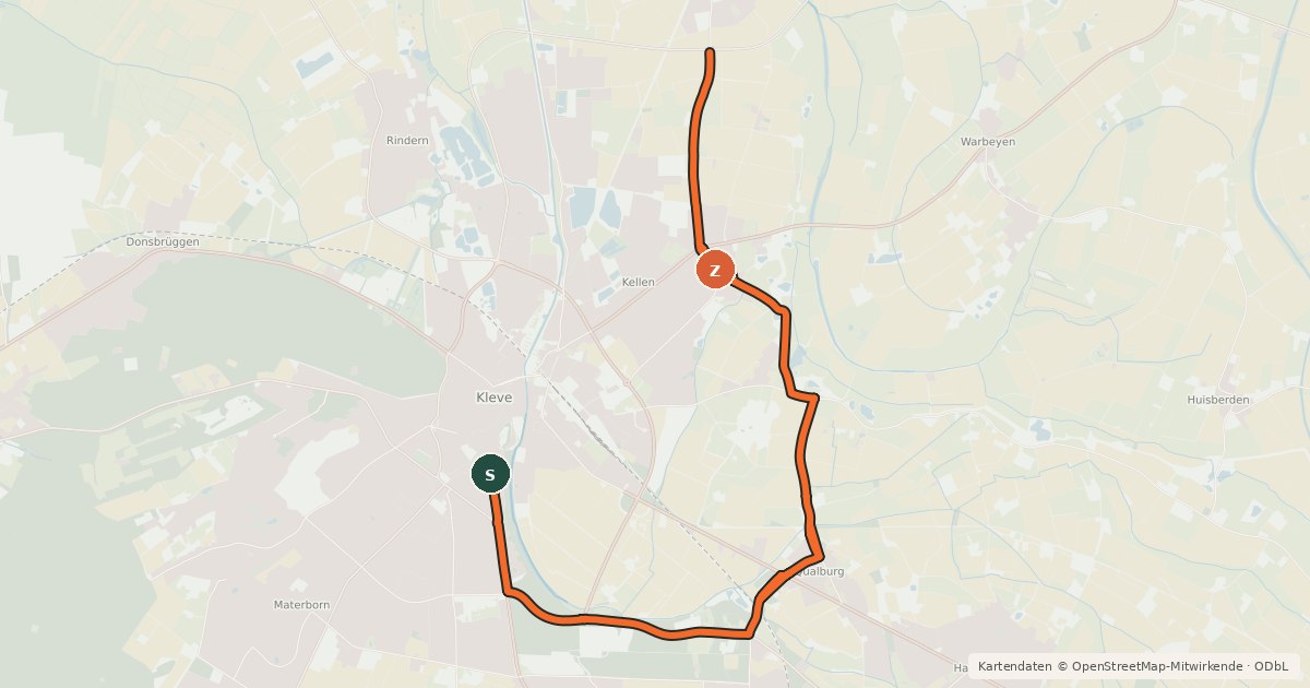 Kartenübersicht der Radroute Rhein-Waal-Route