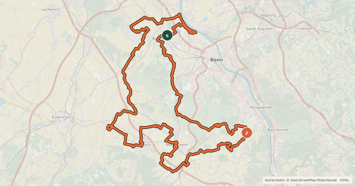 Kartenübersicht der Radroute Rheinische Apfelroute