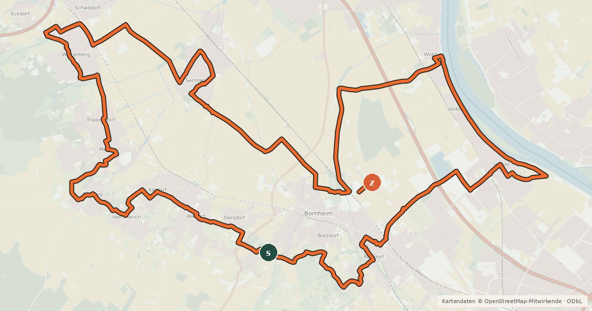 Kartenübersicht der Radroute Rheinische Apfelroute - Schleife Bornheim