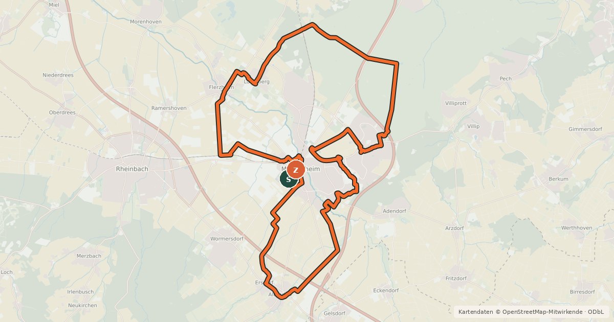 Kartenübersicht der Radroute Rheinische Apfelroute - Schleife Meckenheim