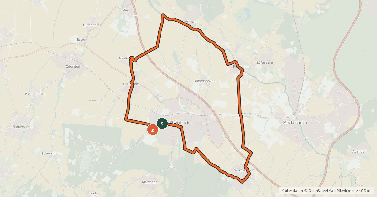 Kartenübersicht der Radroute Rheinische Apfelroute - Schleife Rheinbach