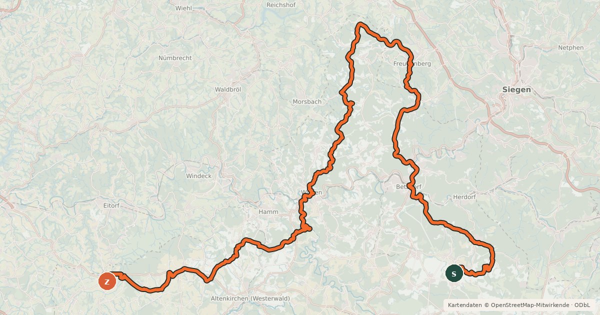 Kartenübersicht der Radroute Rheinland-Pfalz Radroute (Landkreis Altenkirchen)