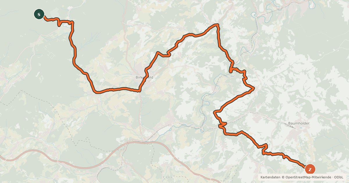 Kartenübersicht der Radroute Rheinland-Pfalz Radroute (Landkreis Birkenfeld)