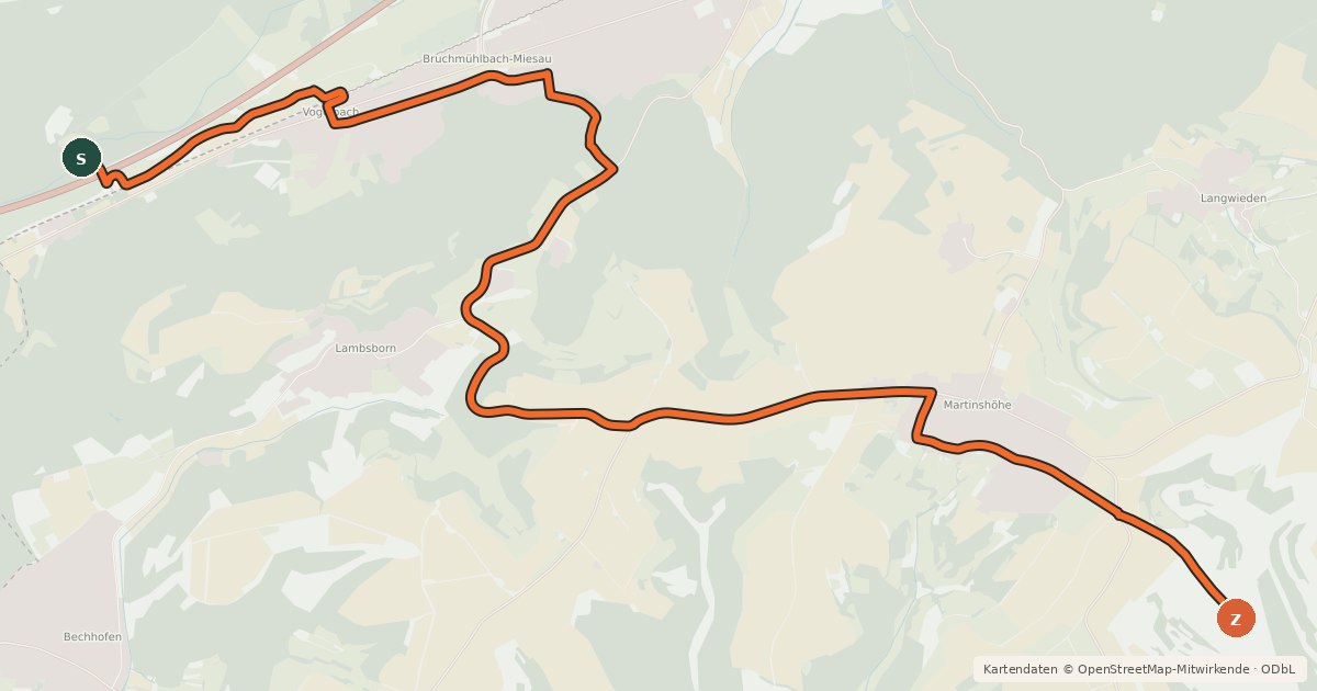 Kartenübersicht der Radroute Rheinland-Pfalz Radroute (Landkreis Kaiserslautern)