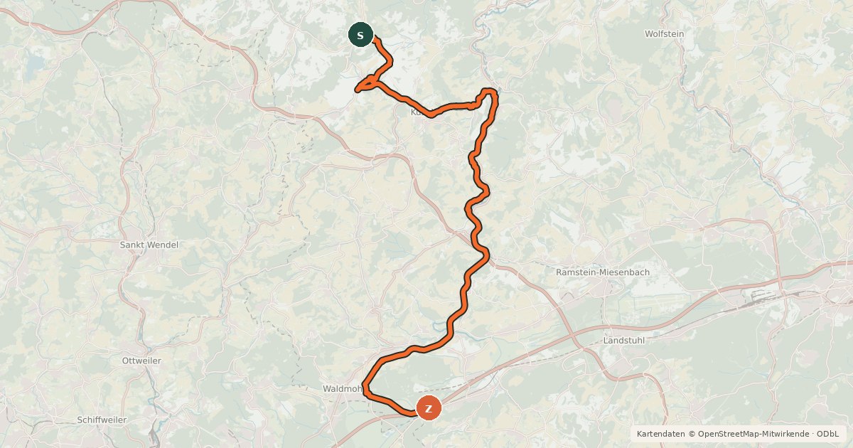 Kartenübersicht der Radroute Rheinland-Pfalz Radroute (Landkreis Kusel)