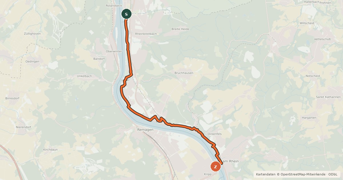 Kartenübersicht der Radroute Rheinland-Pfalz Radroute (Landkreis Neuwied)