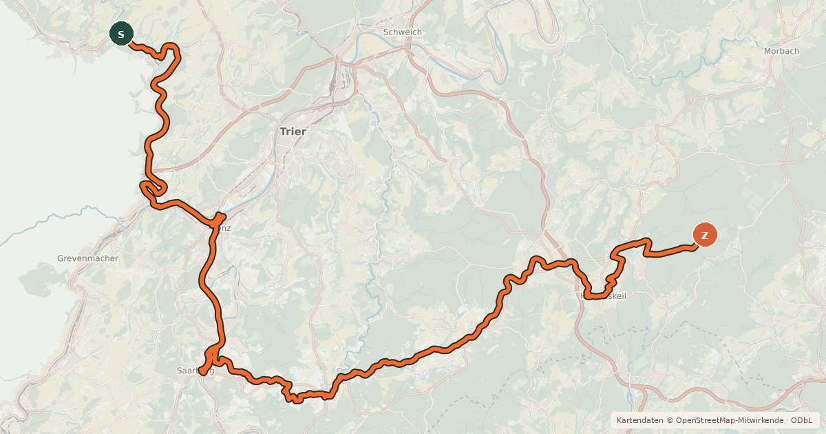 Kartenübersicht der Radroute Rheinland-Pfalz Radroute (Landkreis Trier-Saarburg)