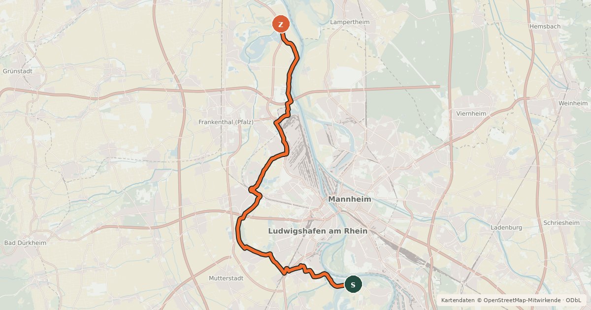 Kartenübersicht der Radroute Rheinland-Pfalz Radroute (Ludwigshafen)