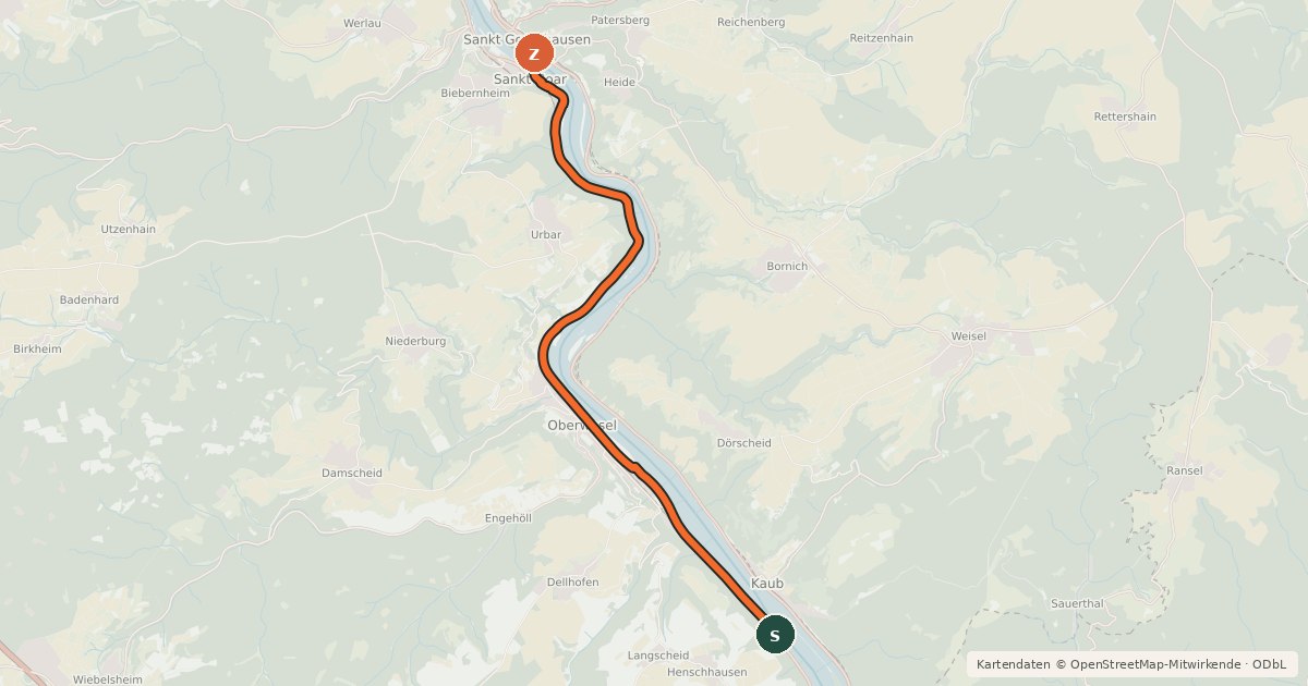 Kartenübersicht der Radroute Rheinland-Pfalz Radroute (Rhein-Hunsrück)