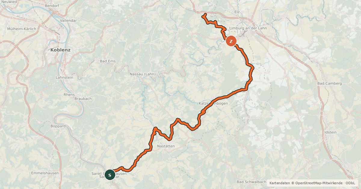 Kartenübersicht der Radroute Rheinland-Pfalz Radroute (Rhein-Lahn-Kreis)