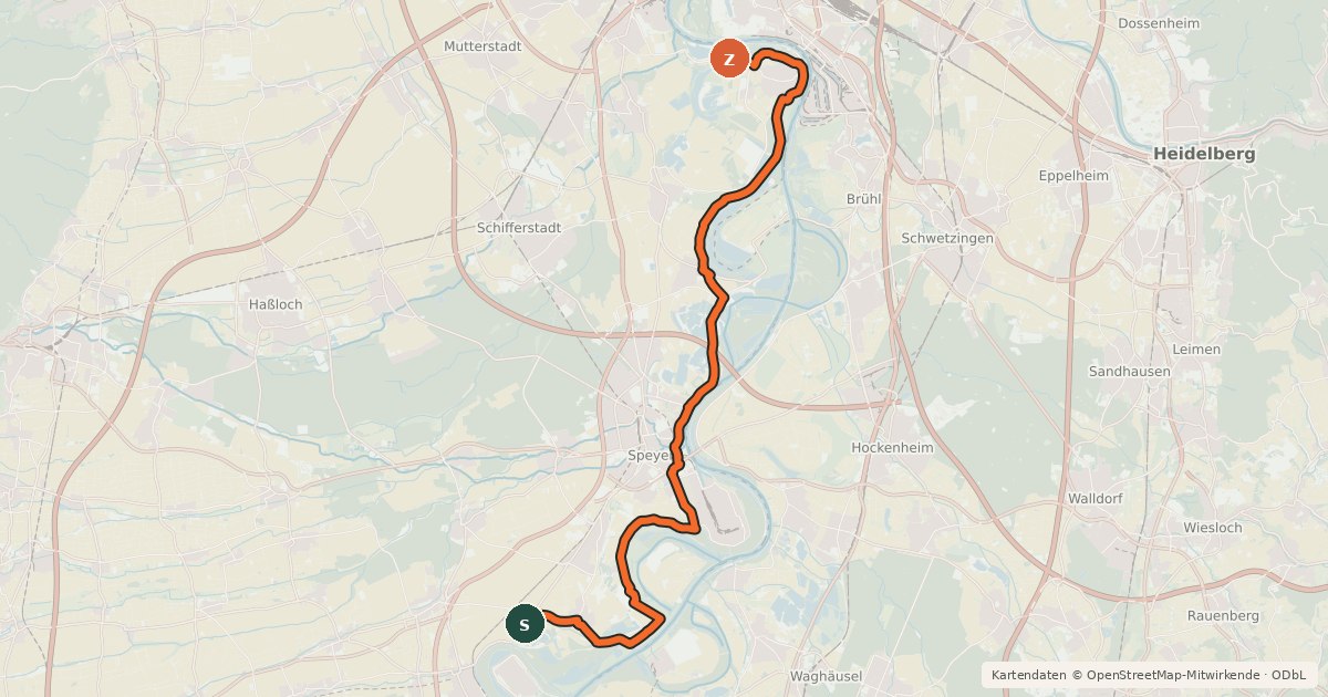 Kartenübersicht der Radroute Rheinland-Pfalz Radroute (Rhein-Pfalz-Kreis)