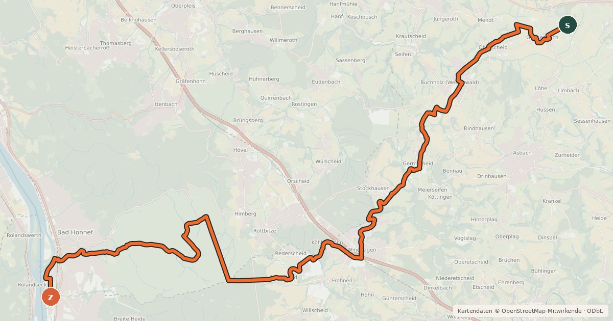 Kartenübersicht der Radroute Rheinland-Pfalz Radroute (Rhein-Sieg-Kreis)