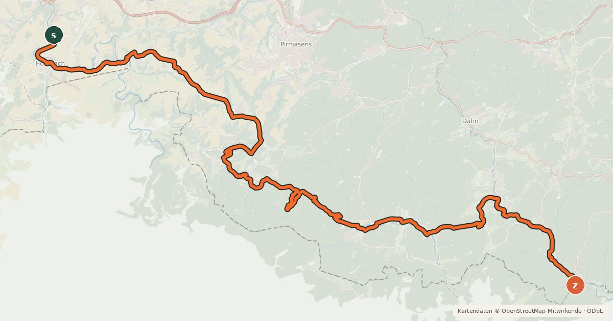 Kartenübersicht der Radroute Rheinland-Pfalz Radroute (Südwestpfalz)