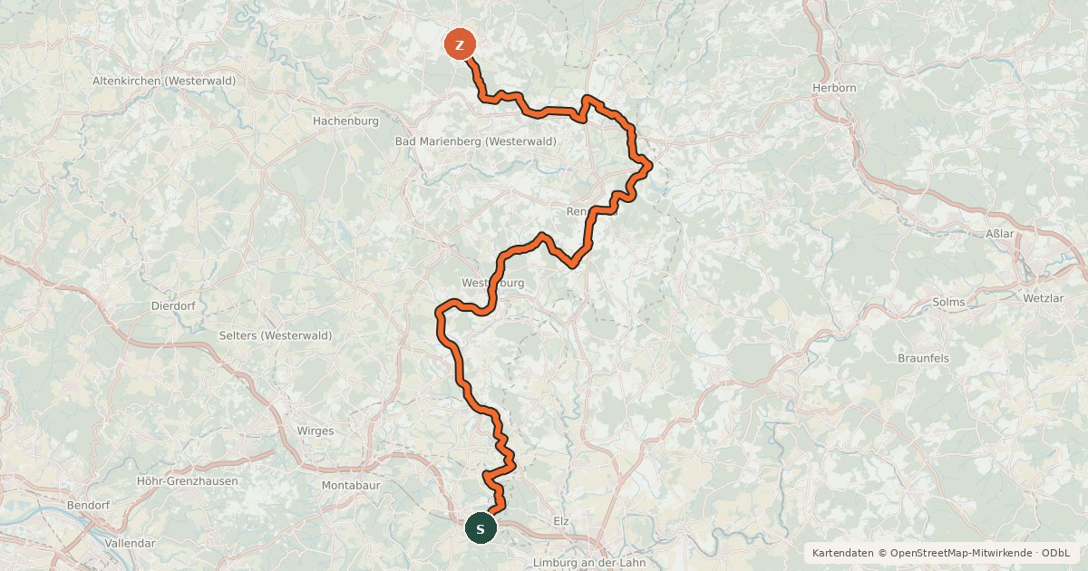 Kartenübersicht der Radroute Rheinland-Pfalz Radroute (Westerwaldkreis)