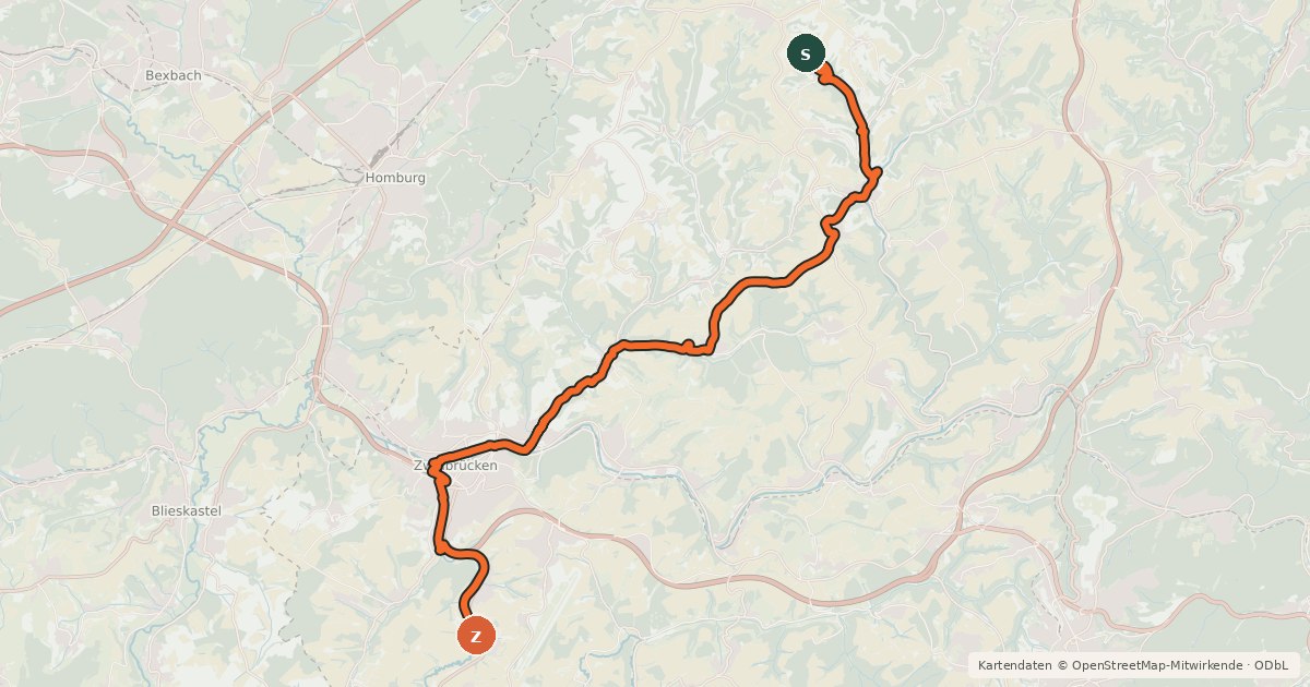 Kartenübersicht der Radroute Rheinland-Pfalz Radroute (Zweibrücken)