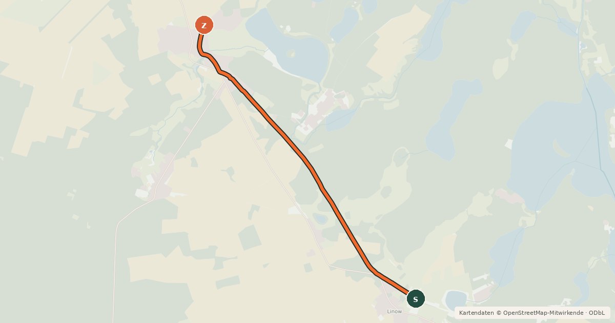 Kartenübersicht der Radroute Rheinsberg (84) - Rheinsberg (85)