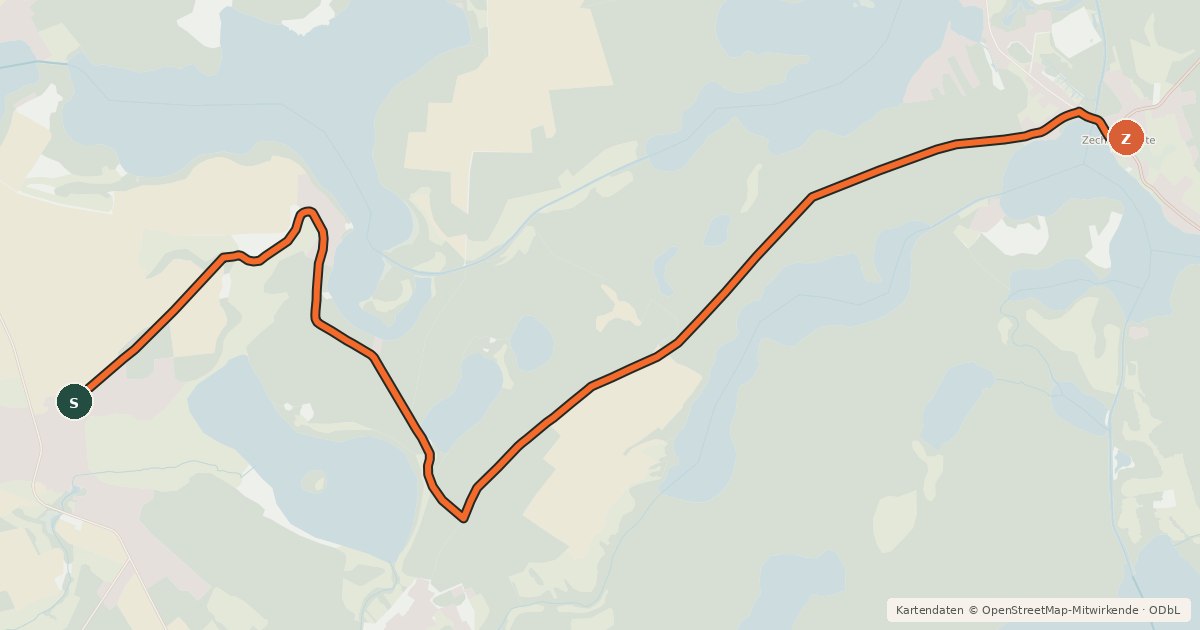 Kartenübersicht der Radroute Rheinsberg (85) - Rheinsberg (87)