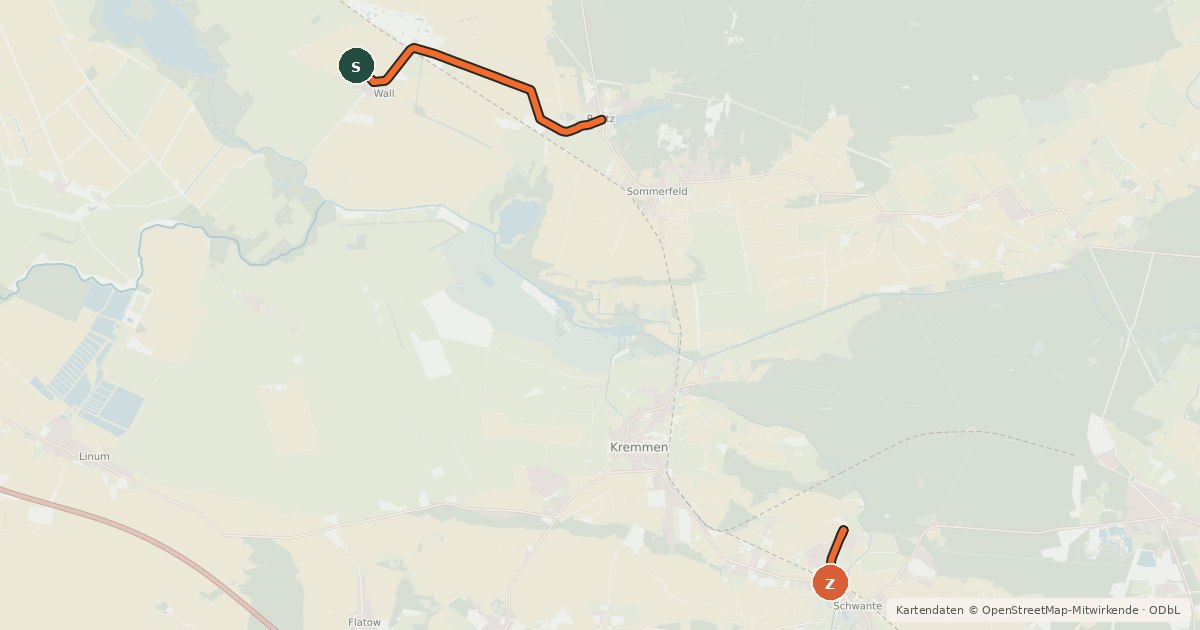 Kartenübersicht der Radroute Rhinluch-Radweg