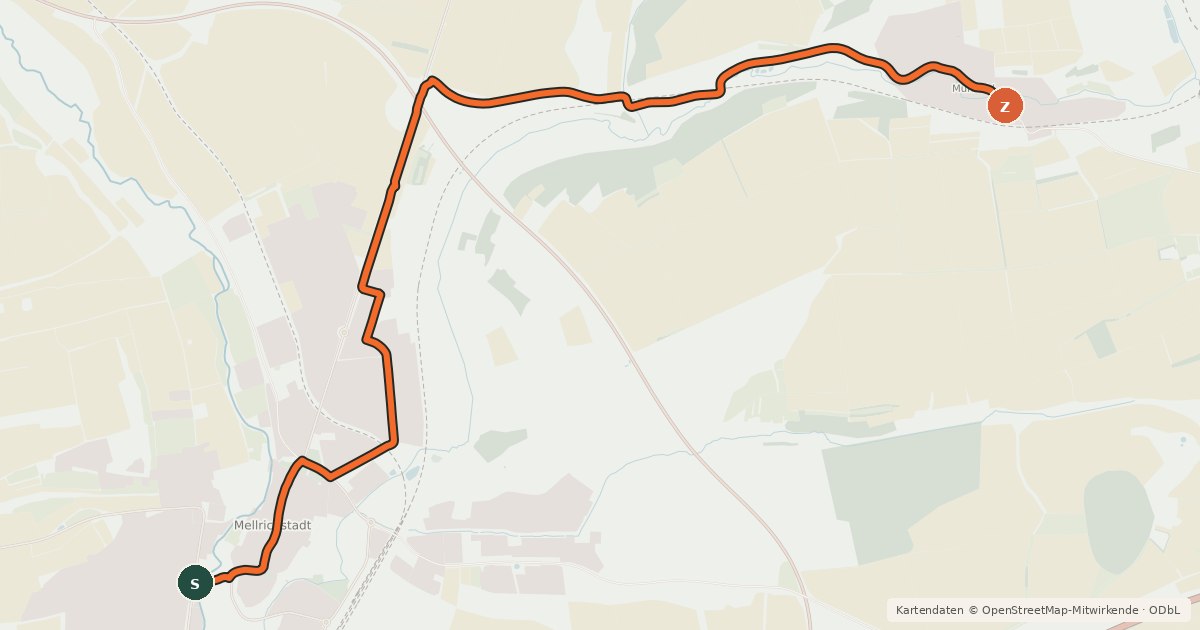 Kartenübersicht der Radroute Rhön-Grabfeld-Radwanderweg