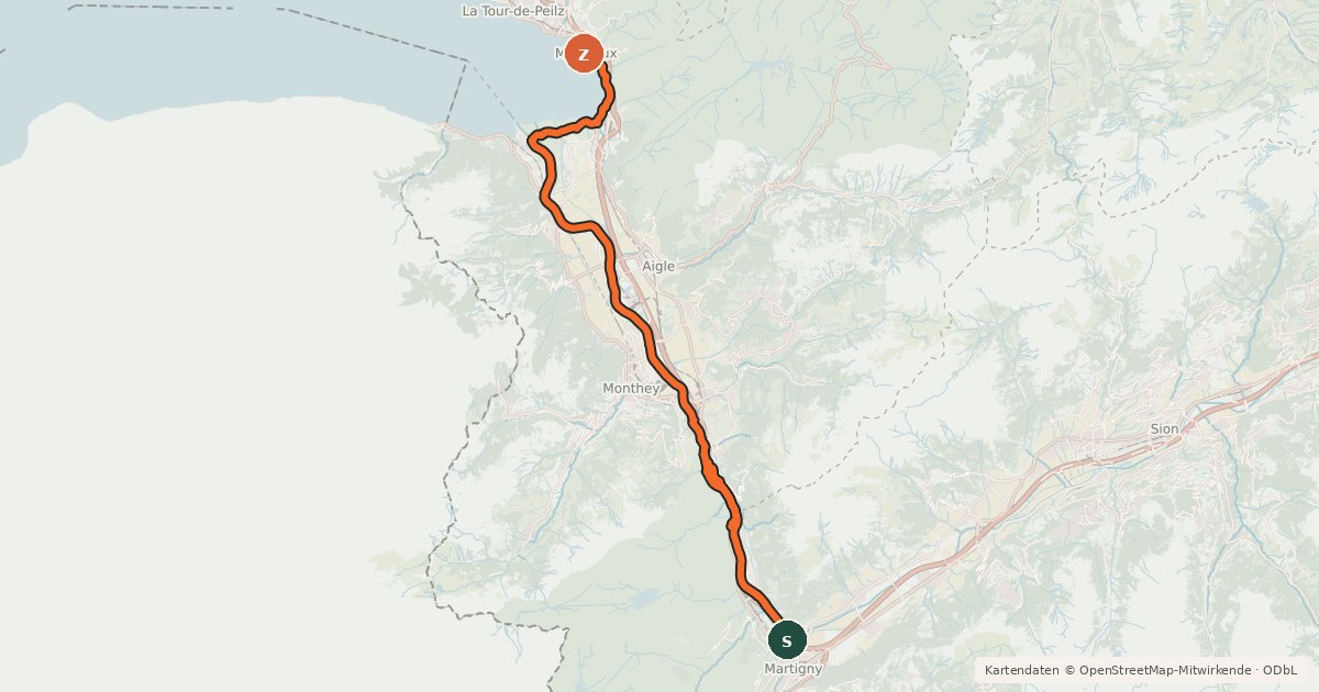 Kartenübersicht der Radroute Rhône-Route