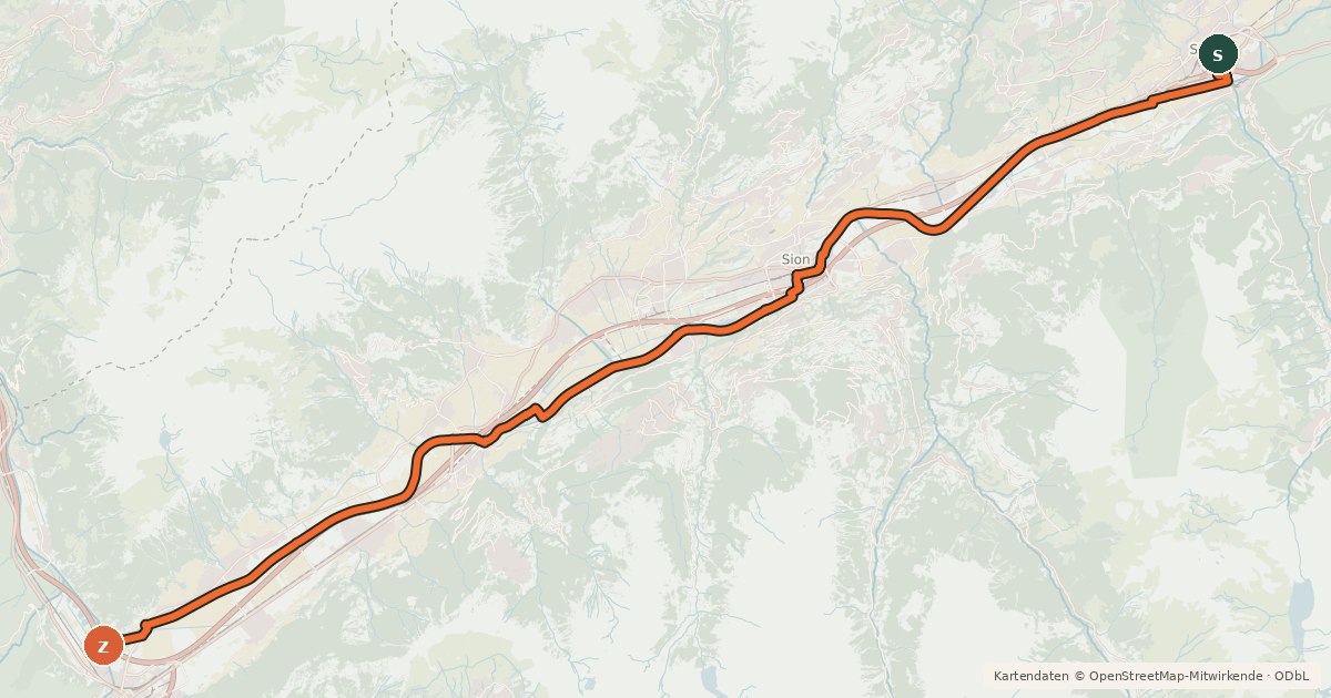 Kartenübersicht der Radroute Rhône-Route