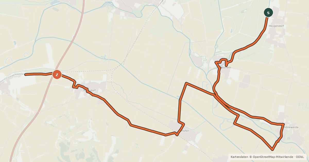 Kartenübersicht der Radroute Riedtour