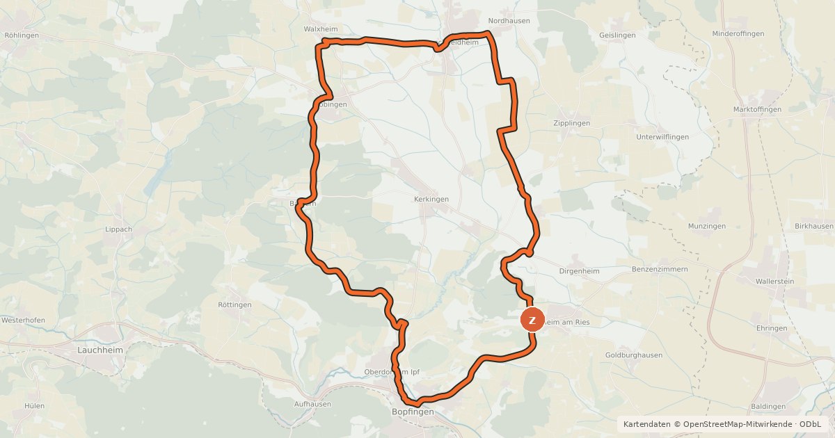 Kartenübersicht der Radroute Ries 3a