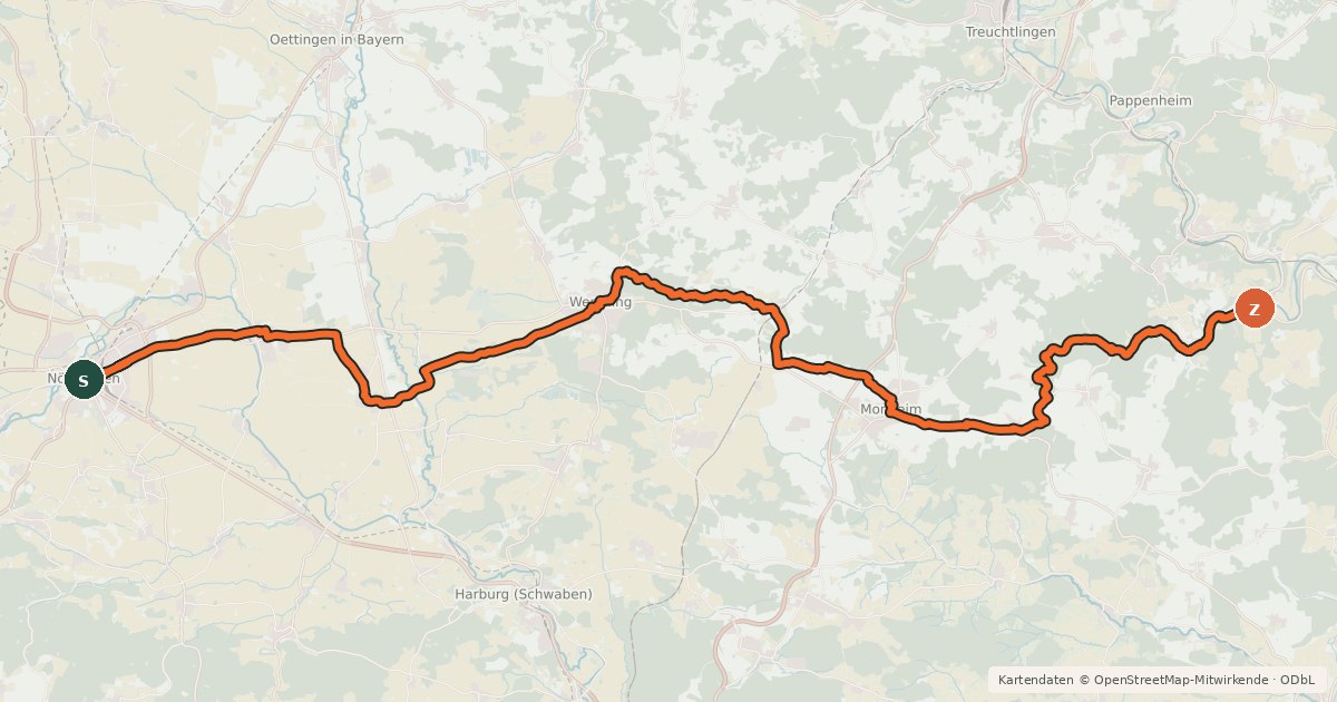 Kartenübersicht der Radroute Ries Radweg