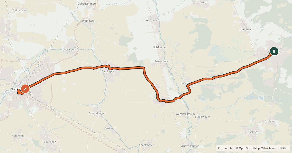 Kartenübersicht der Radroute Ries2