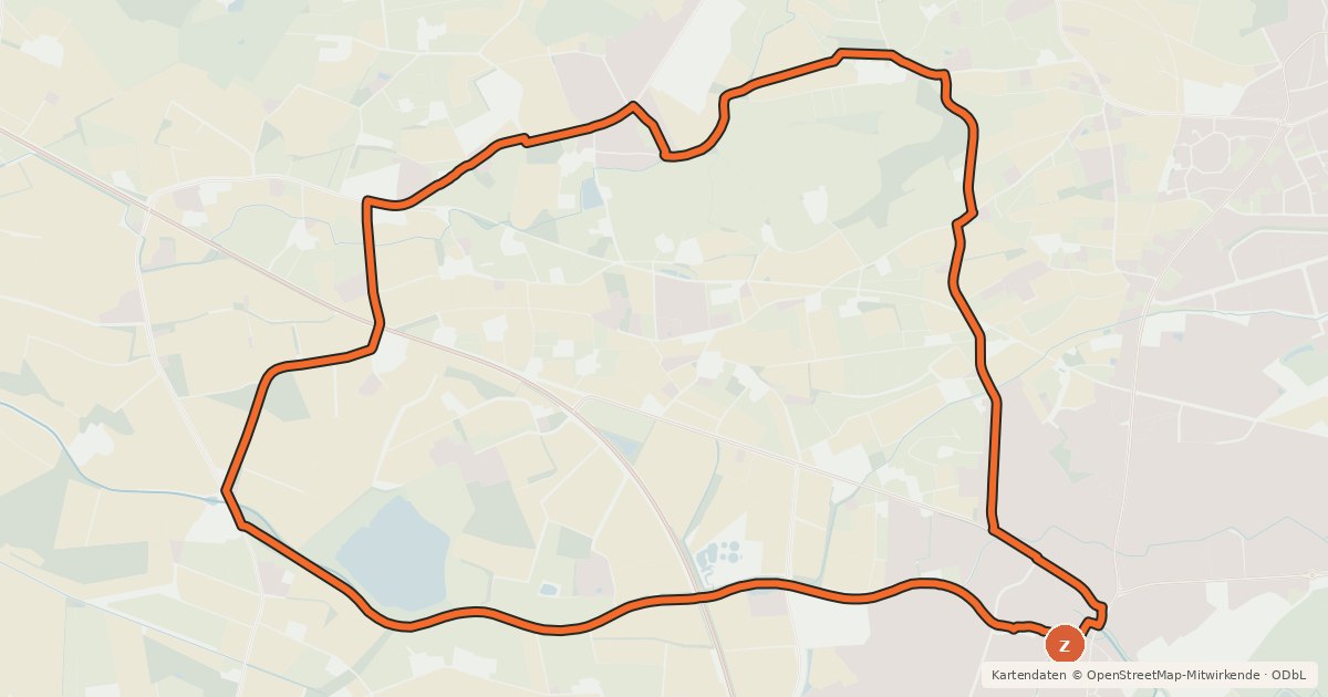 Kartenübersicht der Radroute Rietberg-Druffel (Sieben Mal sympathisch)