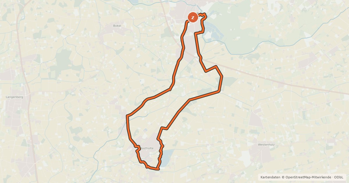 Kartenübersicht der Radroute Rietberg-Mastholte (Sieben Mal sympathisch)