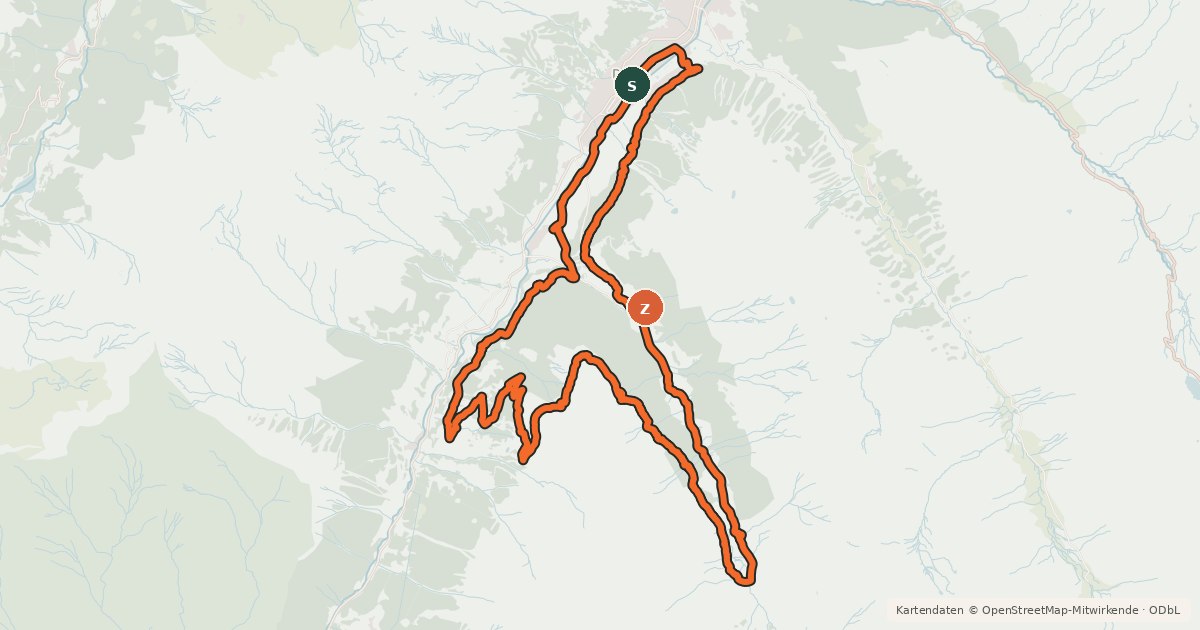 Kartenübersicht der Radroute Rinerhorn / Sertig