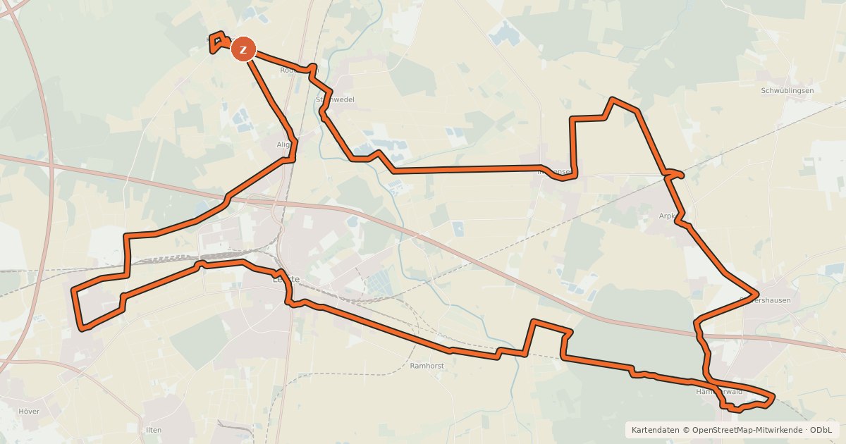 Kartenübersicht der Radroute Ring 1 Lehrte