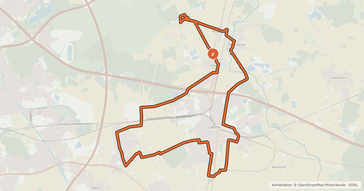Kartenübersicht der Radroute Ring 2 Lehrte